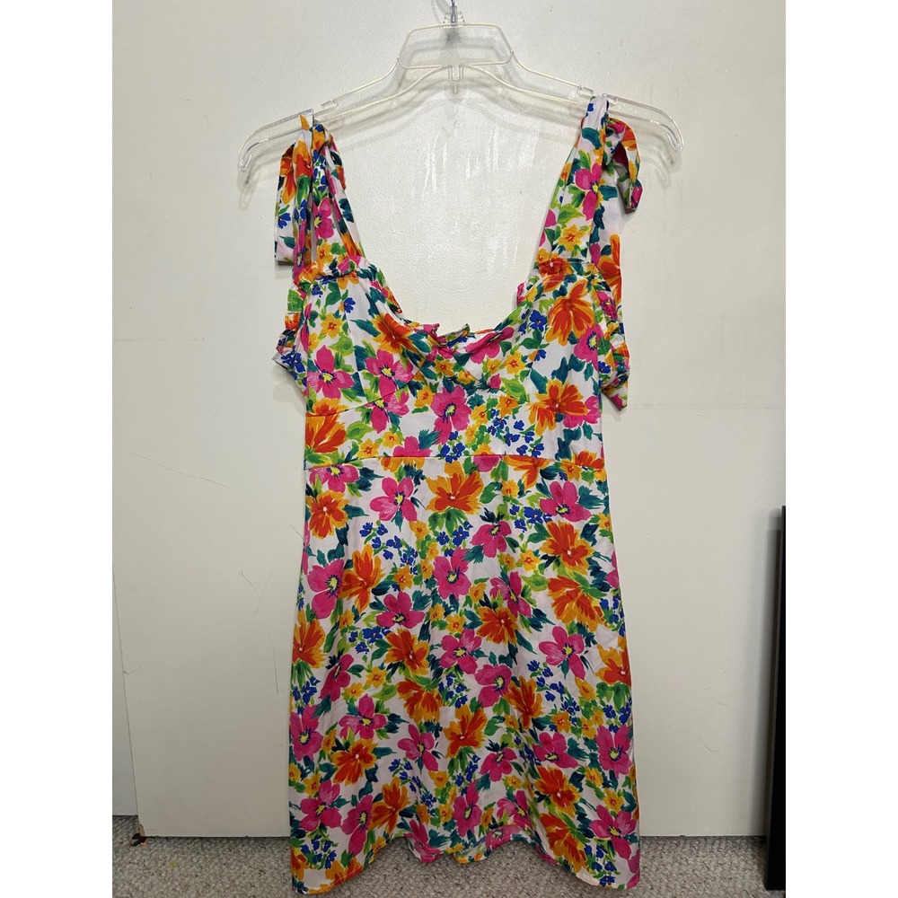 Boohoo Floral Skater Dress Tie Strap Smocked Mini Dress‎ Pink Size 10
